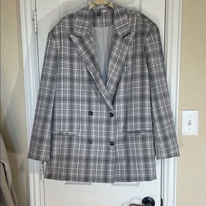 Divided by H&M blazer, pink and gray plaid, oversized fit medium